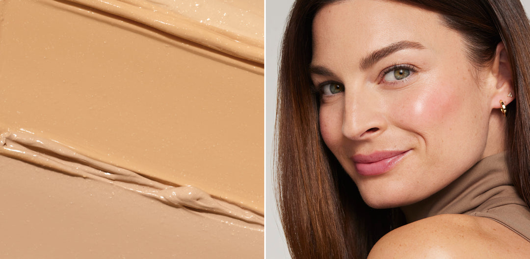 Flat lay image of jane iredale mineral makeup products for glowing skin