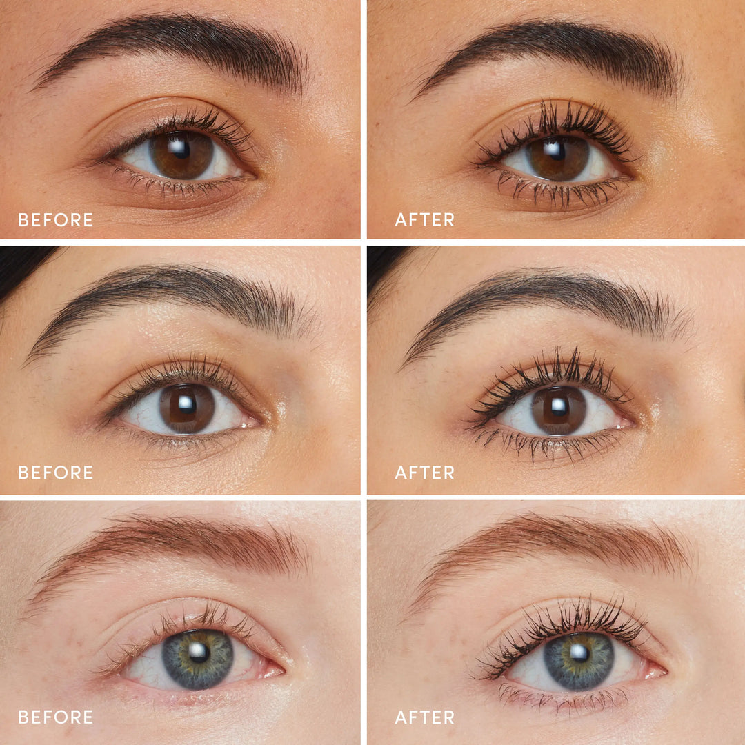 Lash Fixation™ Length &amp; Definition Tubing Mascara - Before and After close up photos of models eyes - Jane Iredale Mineral Makeup Australia