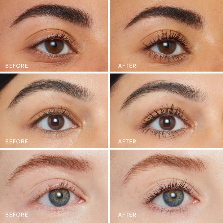 Lash Fixation™ Length &amp; Definition Tubing Mascara - Before and After close up photos of models eyes - Jane Iredale Mineral Makeup Australia