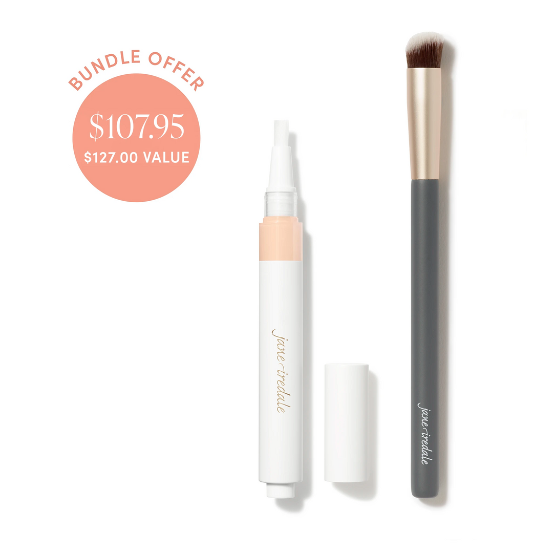 Jane Iredale® Skintuition Brightening Under Eye Concealer in F1 with Concealer Brush, shown as a bundle offer.