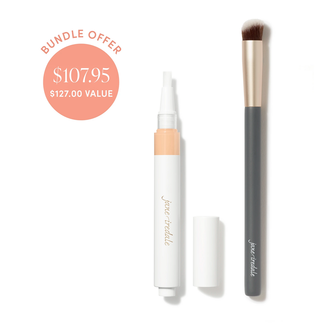 Jane Iredale® Skintuition Brightening Under Eye Concealer in L3 with Concealer Brush, shown as a bundle offer.