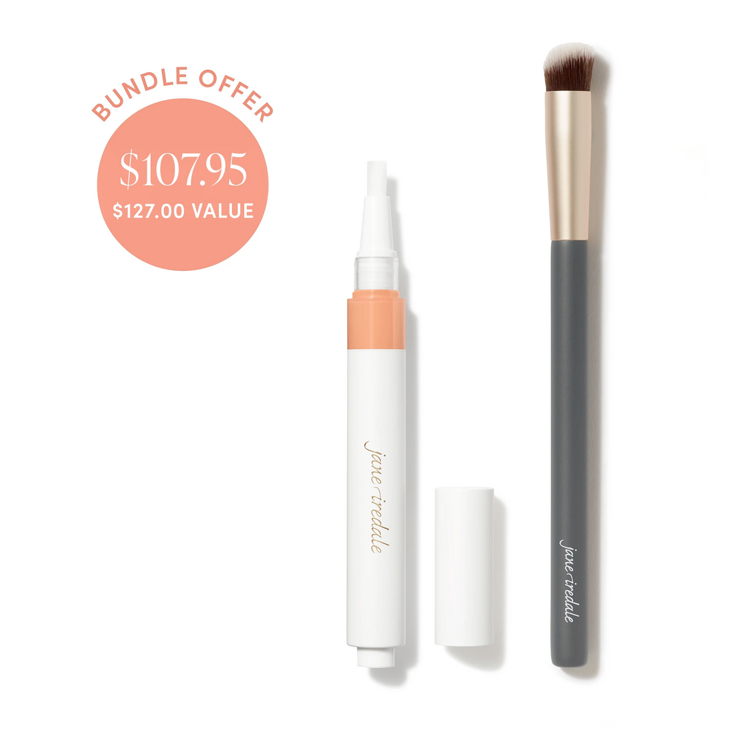 Jane Iredale® Skintuition Brightening Under Eye Concealer in M8 with Concealer Brush, shown as a bundle offer.