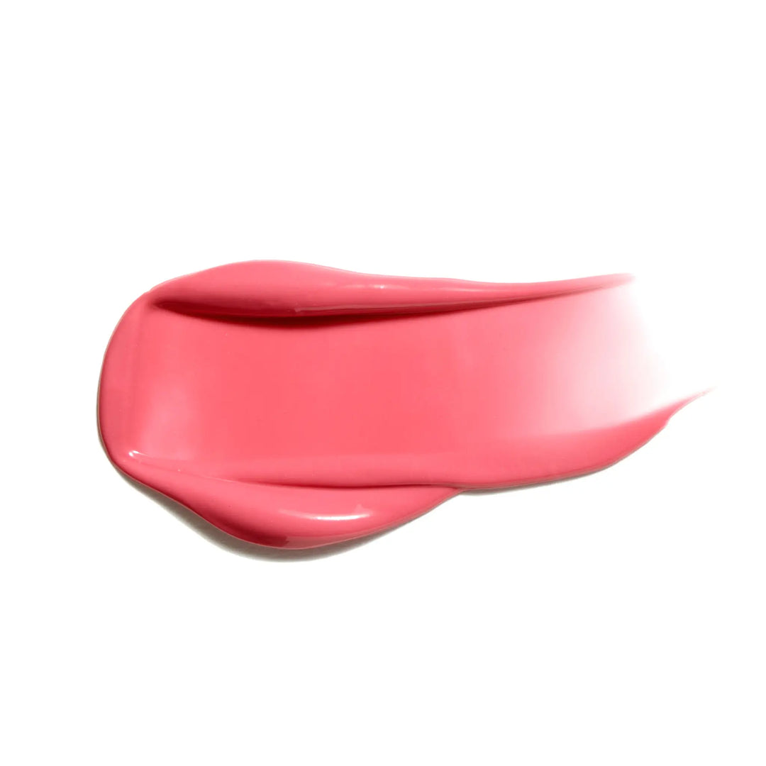 Rosy pink coloured liquid blush swatch on white background