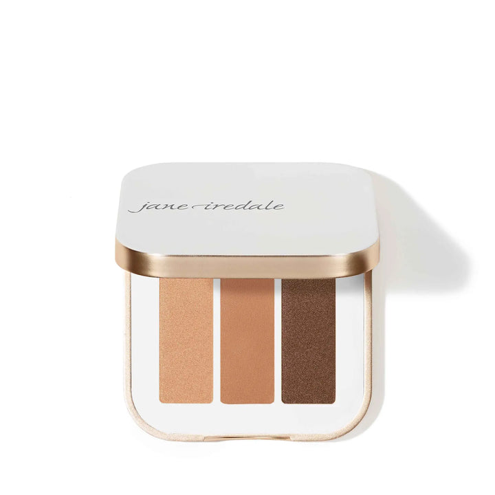 Eye shadow palette with three shades from jane iredale on a white background