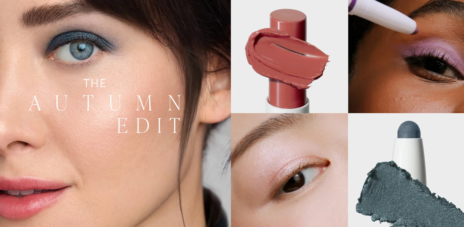 Collage of Jane Iredale makeup products and model close-ups with text 'The Autumn Edit'.