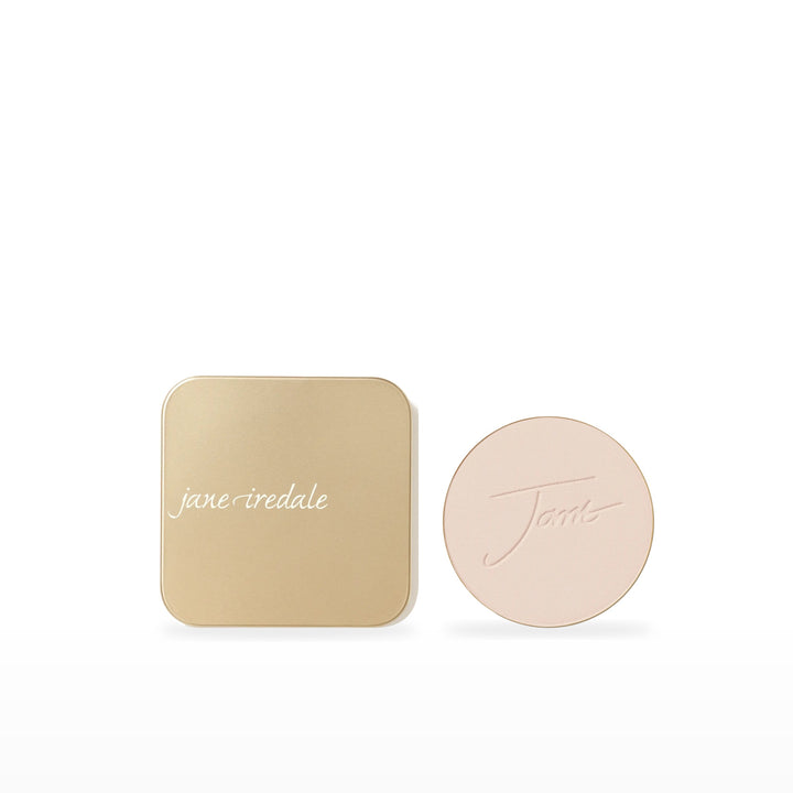 PurePressed Base Refill &amp; Refillable Compact Bundle. Ivory - fair with neutral undertones Ⓥ / Dusty Gold. Included products grouped on white.