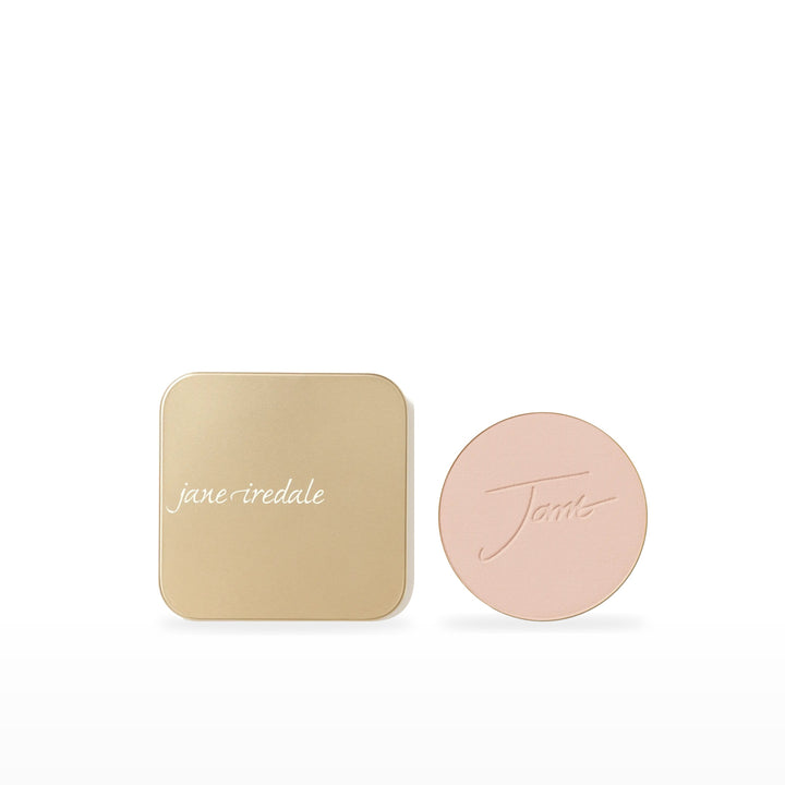 PurePressed Base Refill &amp; Refillable Compact Bundle. Light Beige - light with pink/beige undertones Ⓥ / Dusty Gold. Included products grouped on white.