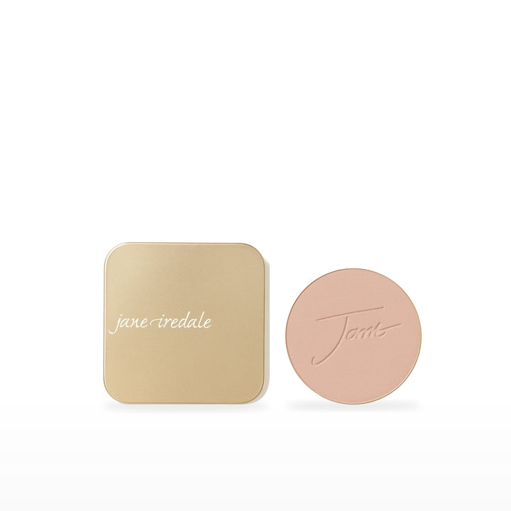 PurePressed Base Refill &amp; Refillable Compact Bundle. Honey Bronze - medium with pink undertones Ⓥ / Dusty Gold. Included products grouped on white.