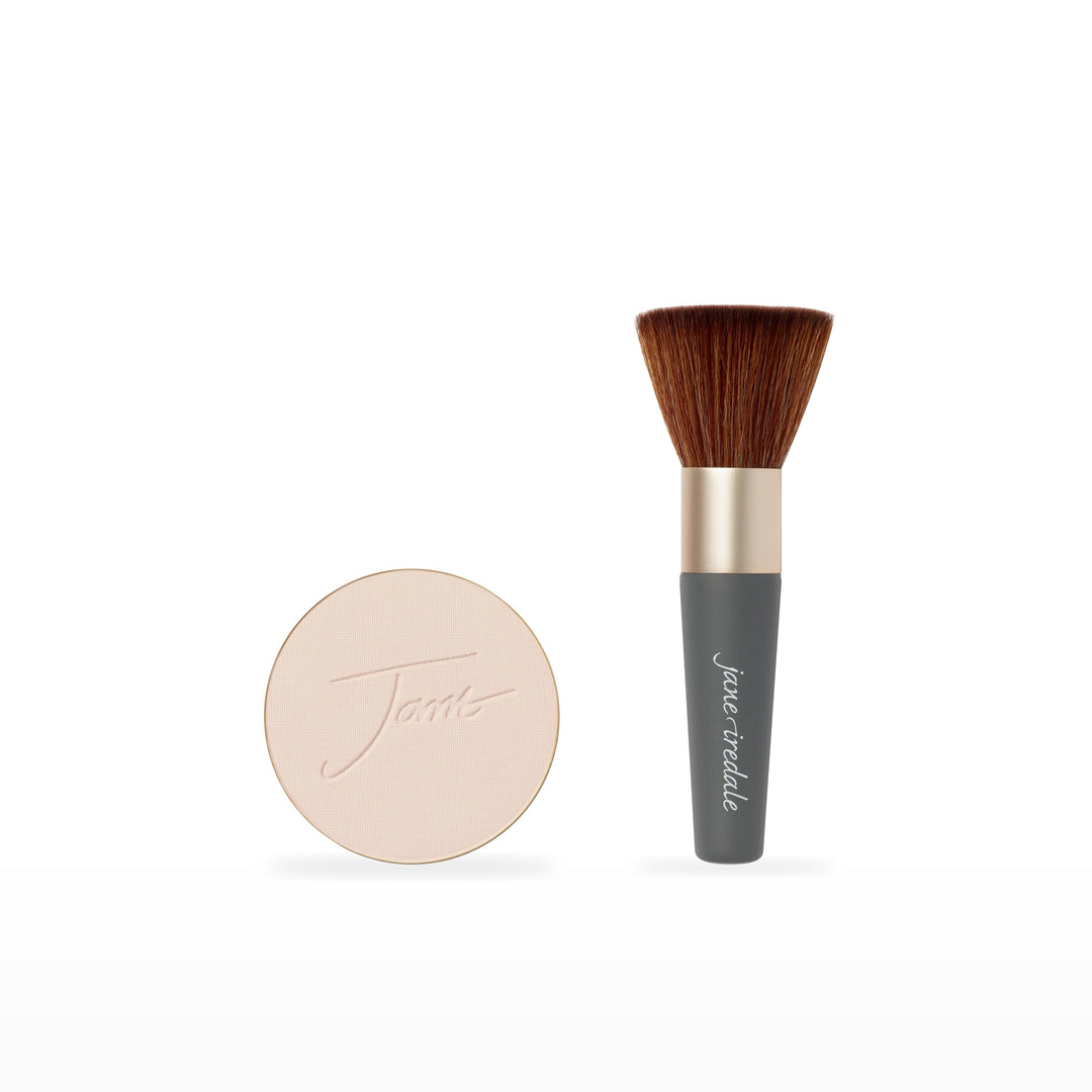 PurePressed Base Refill & The Handi Brush Bundle. Ivory - fair with neutral undertones Ⓥ. Included products grouped on white.