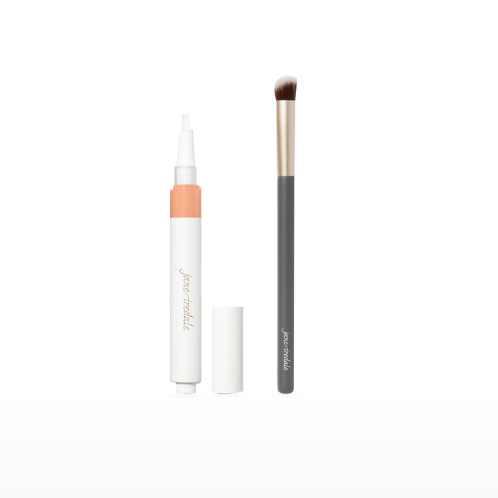 Skintuition Concealer &amp; Concealer Brush Bundle. M8 - medium with pink undertones. Included products grouped on white.