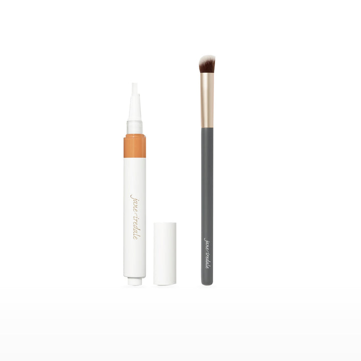 Skintuition Concealer &amp; Concealer Brush Bundle. MD9 - medium dark with peach undertones. Included products grouped on white.