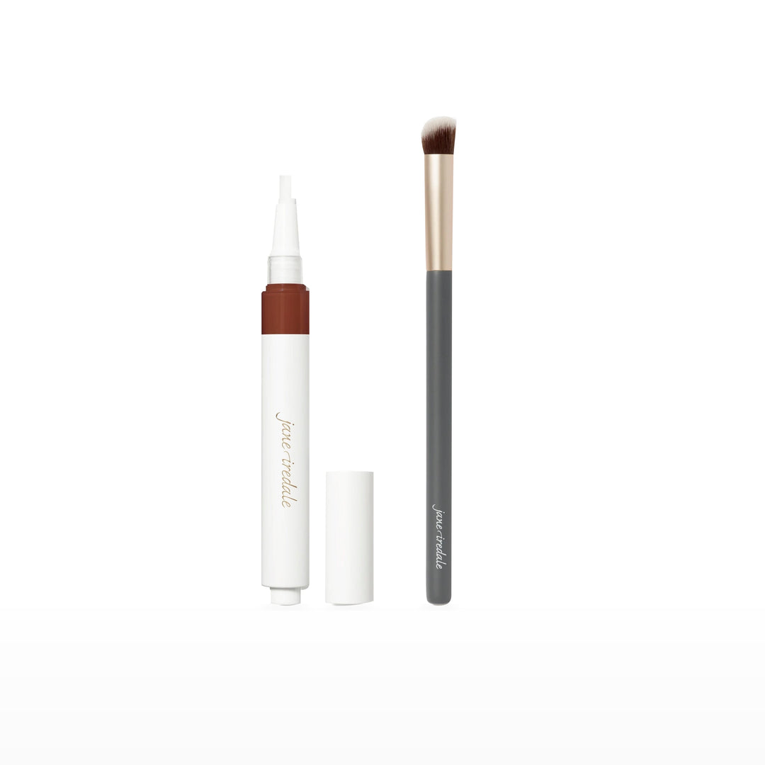 Skintuition Concealer &amp; Concealer Brush Bundle. DPR15 - deeper with red undertones. Included products grouped on white.